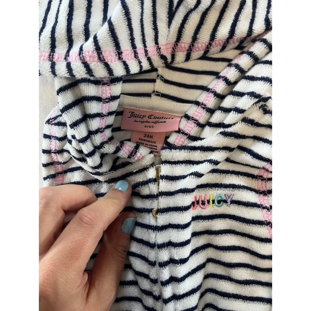 Juicy Couture Kids Girls 24M Striped Terry Hooded Romper‎ Rainbow Waist